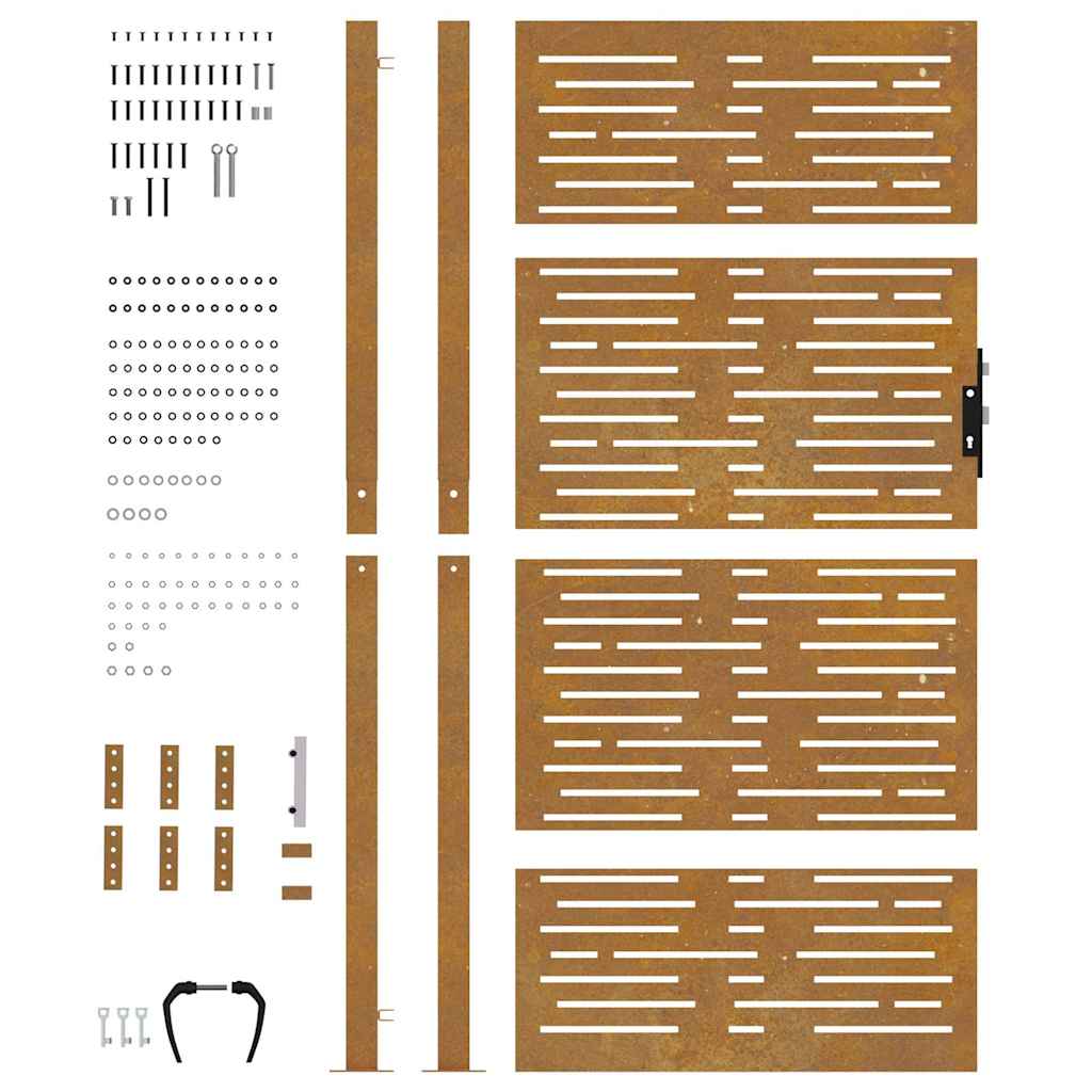 Sodo vartai, 105x205cm, corten plienas, kvadratų dizaino