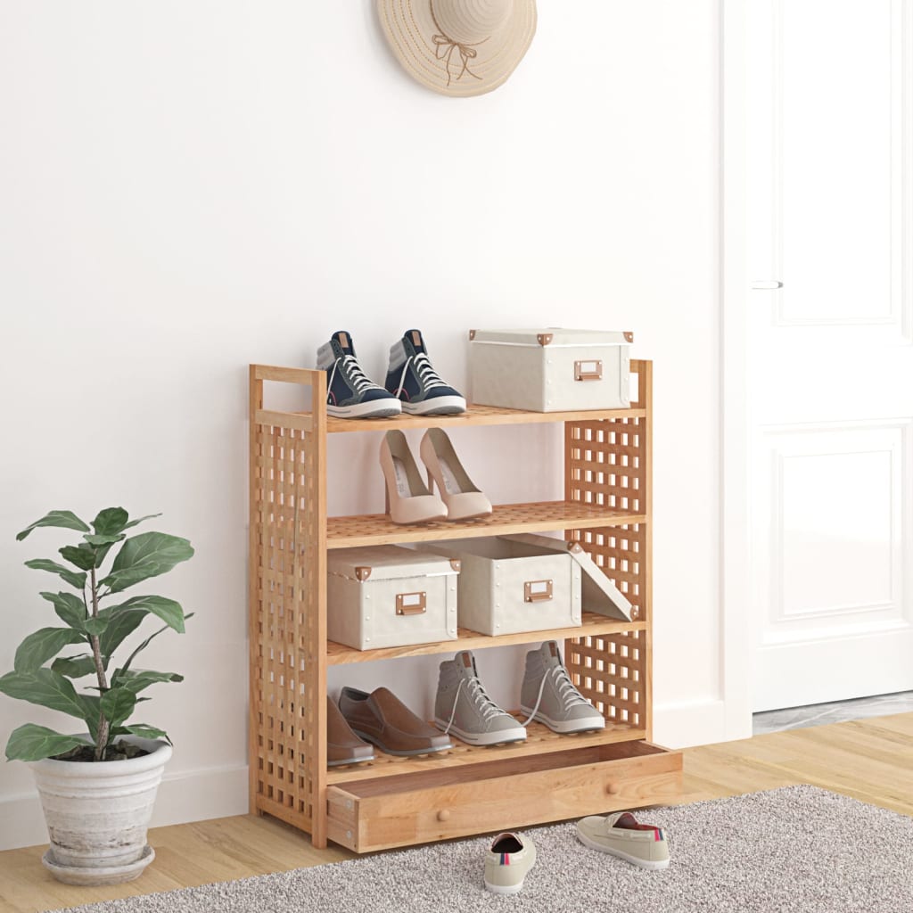 Shoe rack with drawers, 70x27x81cm, solid walnut