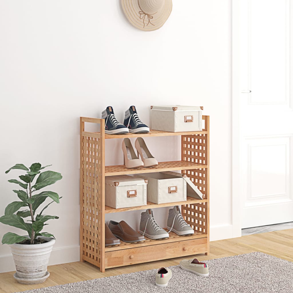 Shoe rack with drawers, 70x27x81cm, solid walnut