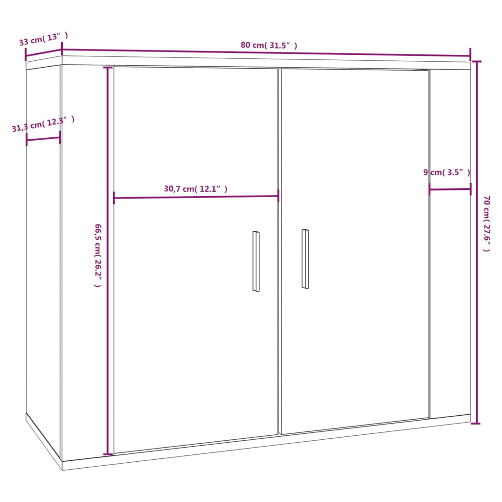 Side cabinet, white, 80x33x70cm, engineered wood