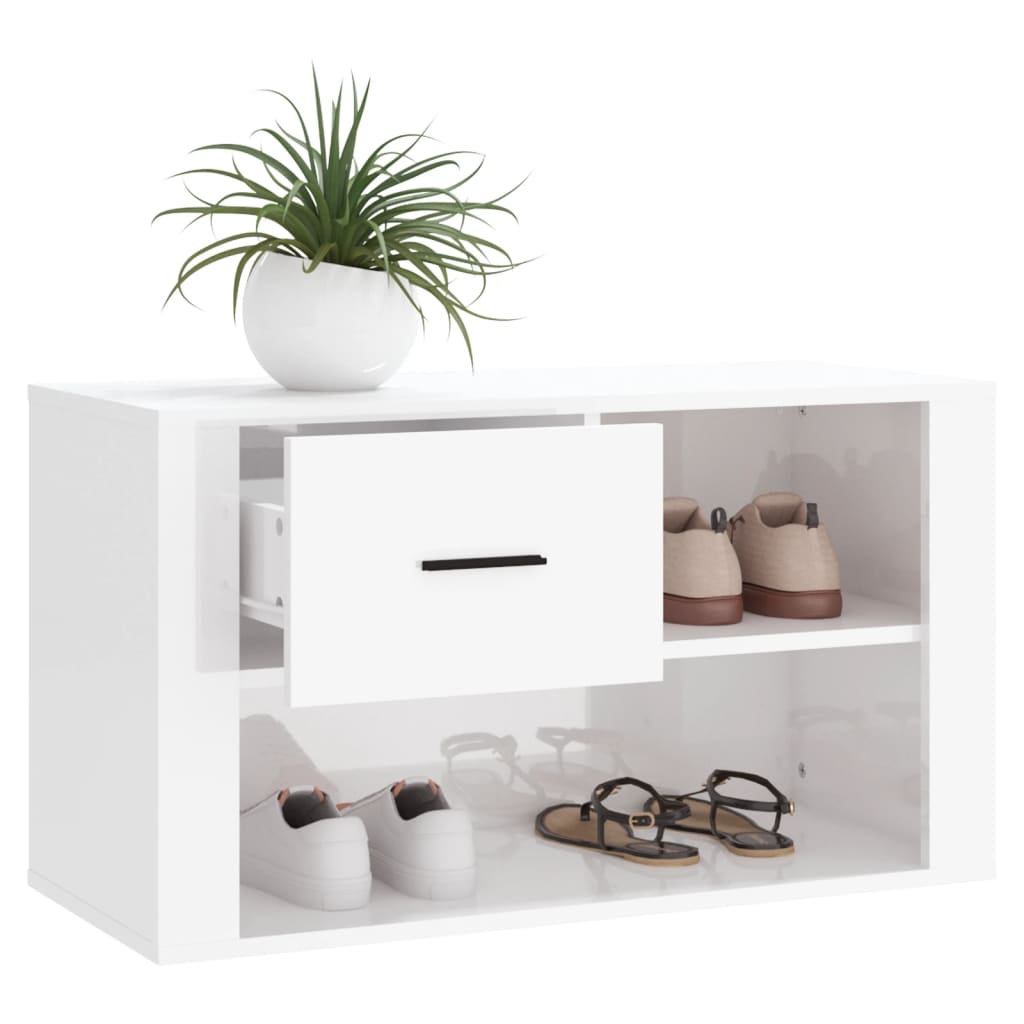 Shoe cabinet, white, 80x35x45cm, engineered wood, glossy