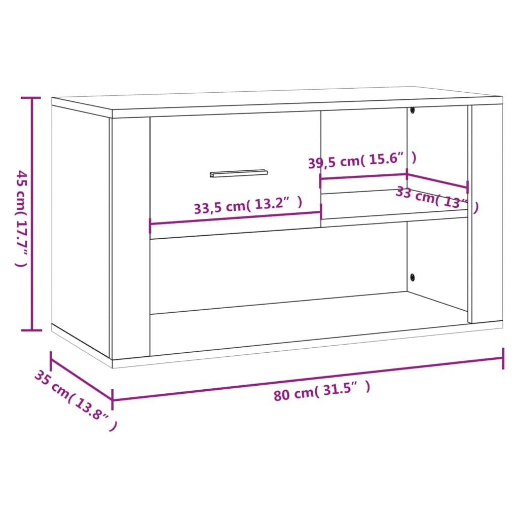 Shoe cabinet, white, 80x35x45cm, engineered wood, glossy
