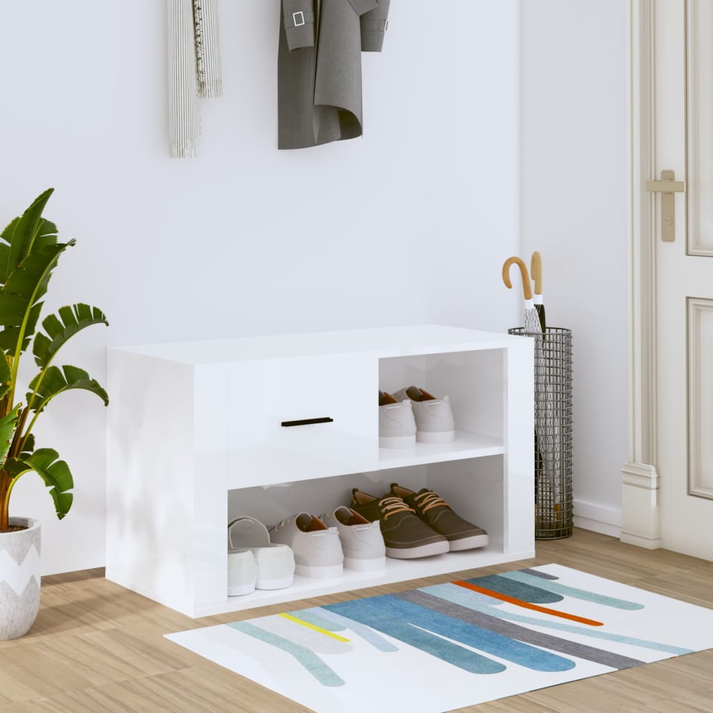 Shoe cabinet, white, 80x35x45cm, engineered wood, glossy