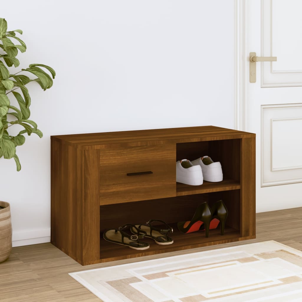 Shoe cabinet, brown oak, 80x35x45cm, engineered wood