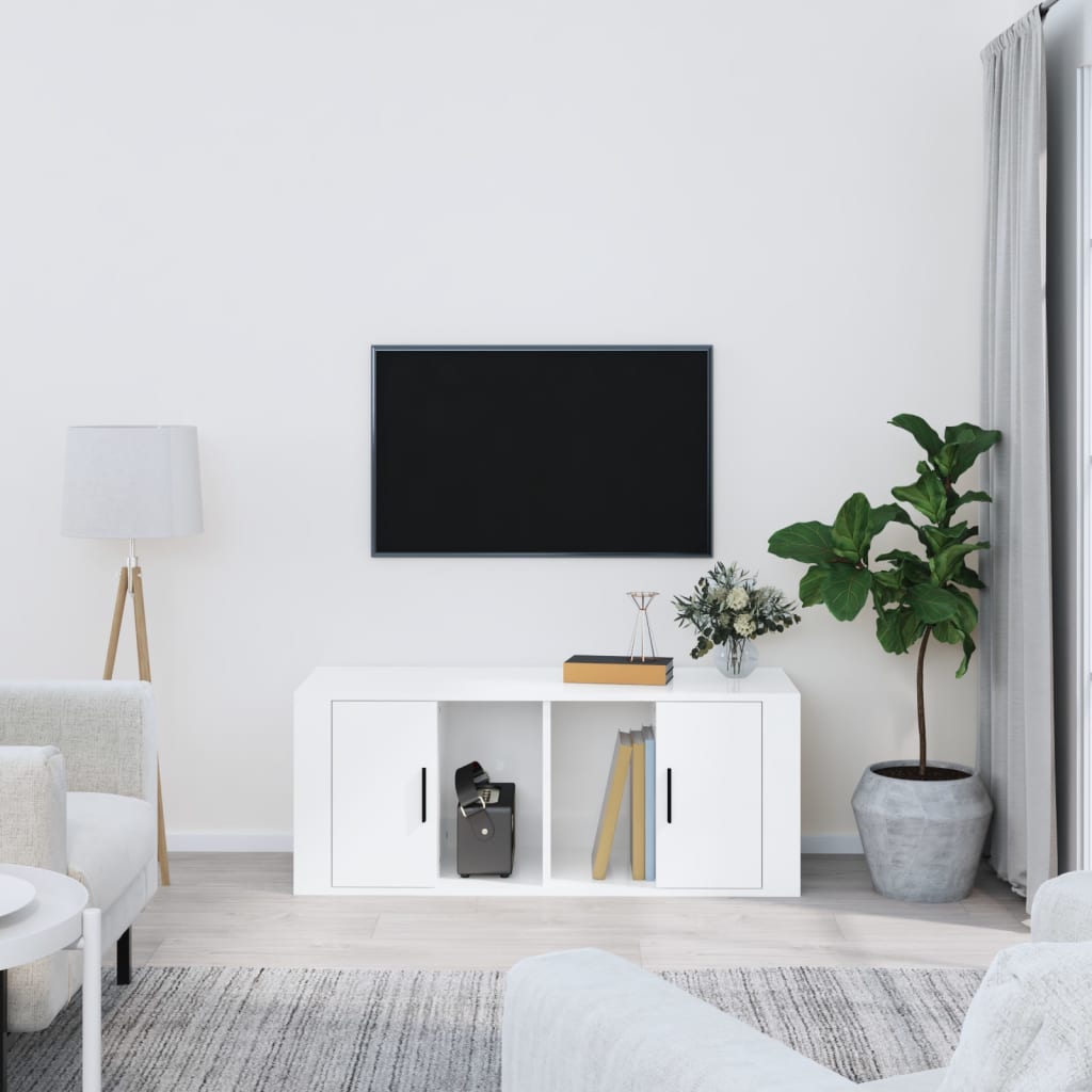 TV cabinet, white, 100x35x40cm, wood, glossy