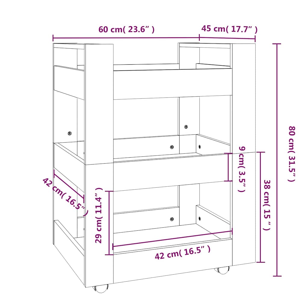 Kitchen trolley, concrete grey, 60x45x80cm, engineered wood