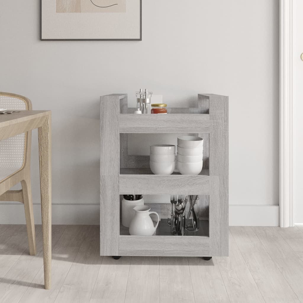 Kitchen trolley, grey oak, 60x45x80cm, engineered wood