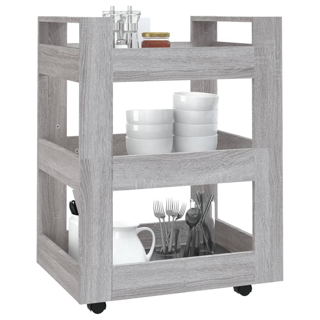 Kitchen trolley, grey oak, 60x45x80cm, engineered wood
