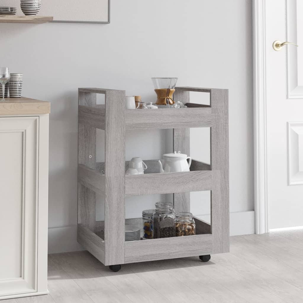 Kitchen trolley, grey oak, 60x45x80cm, engineered wood