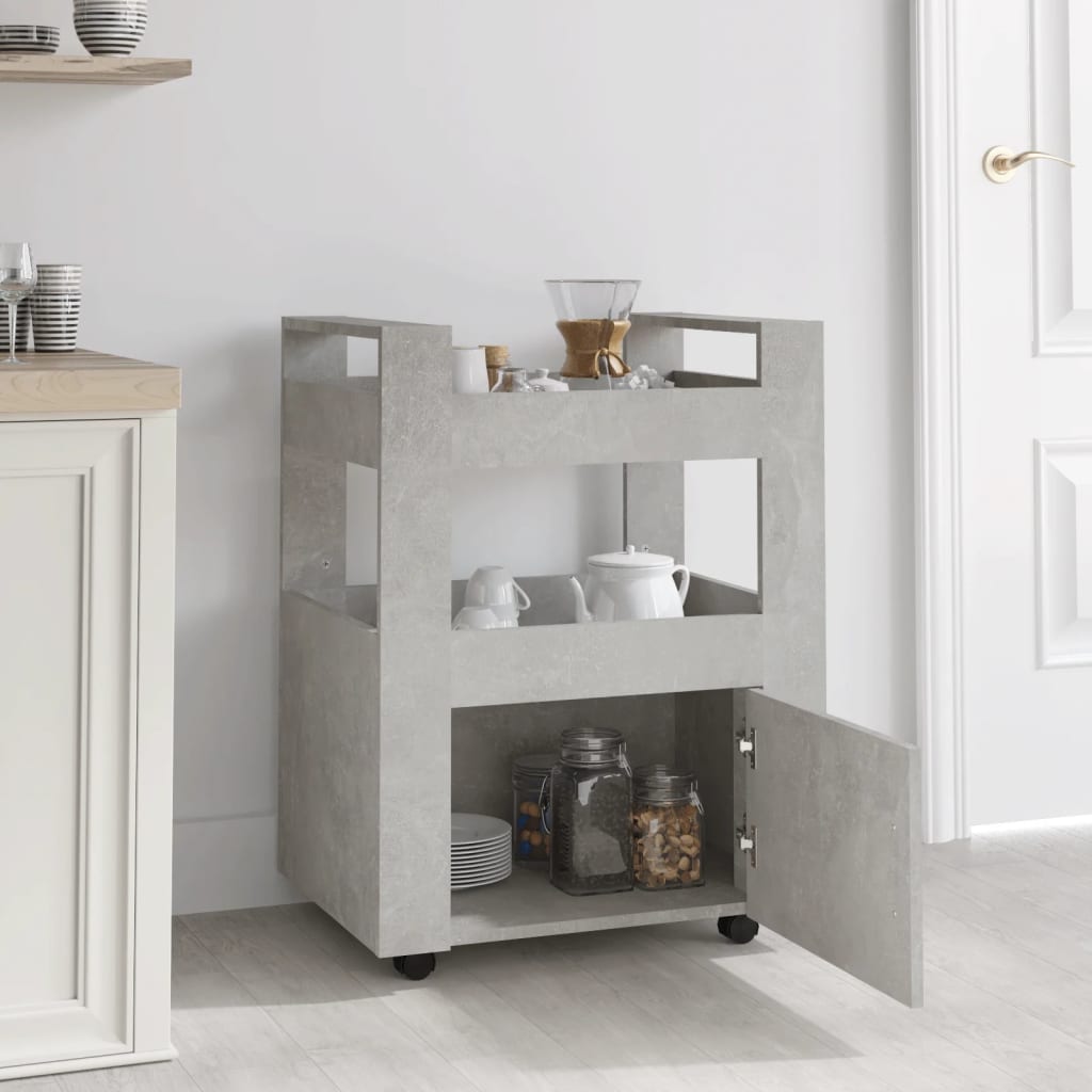 Kitchen trolley, concrete grey, 60x45x80cm, engineered wood