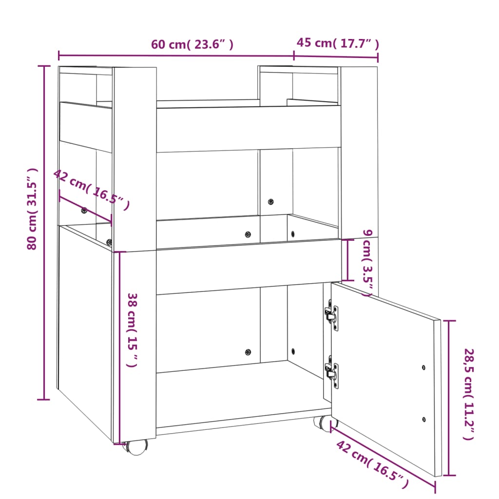 Kitchen trolley, concrete grey, 60x45x80cm, engineered wood