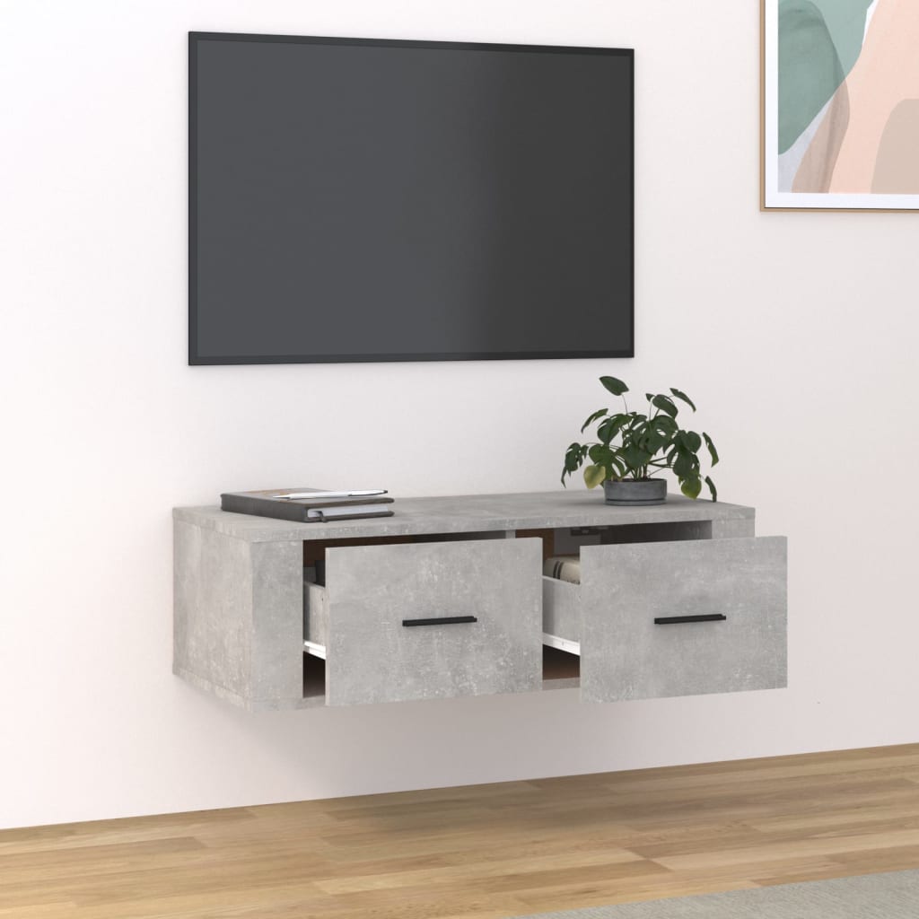 Piekaramais TV skapītis, betona pelēks, 80x36x25cm, koks