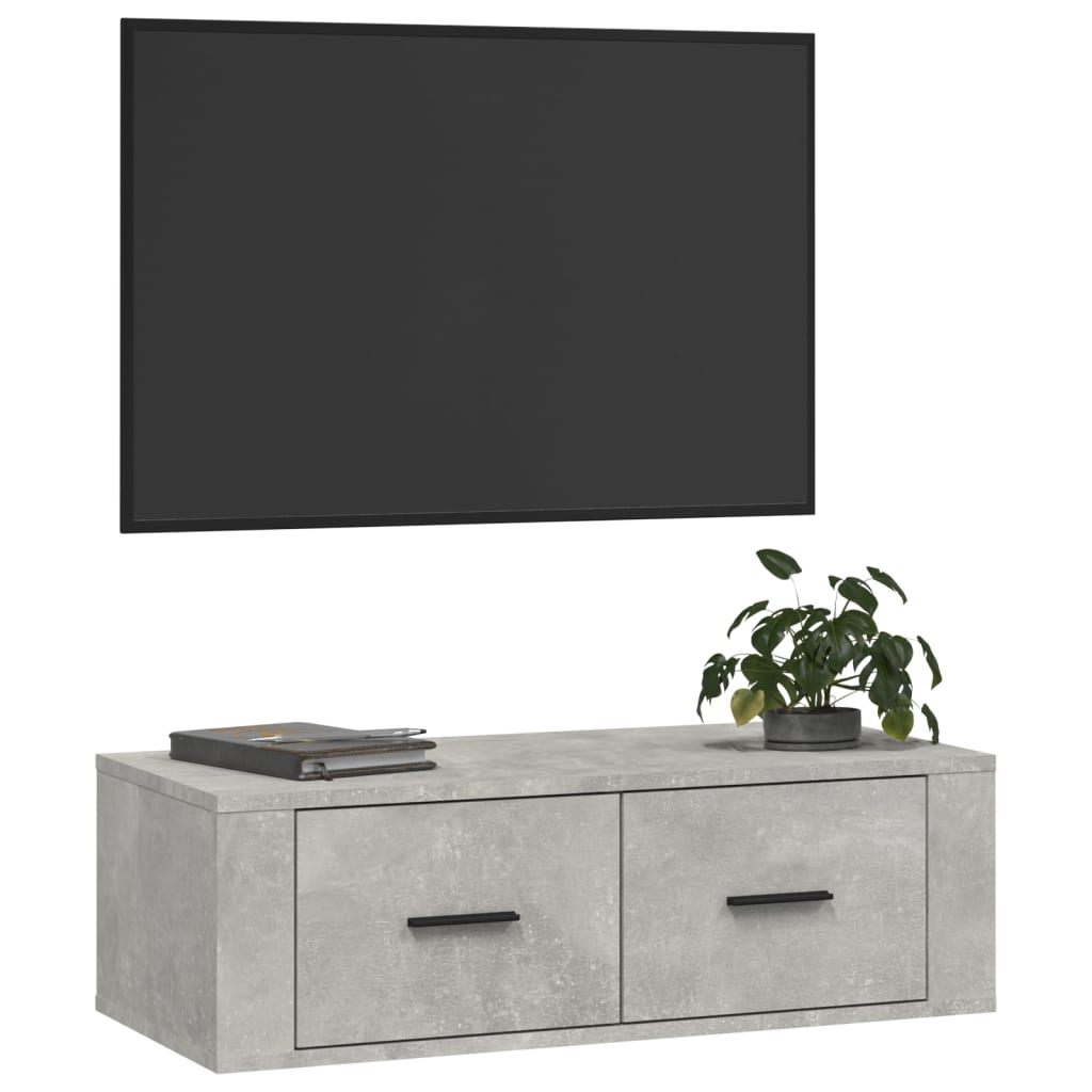 Piekaramais TV skapītis, betona pelēks, 80x36x25cm, koks