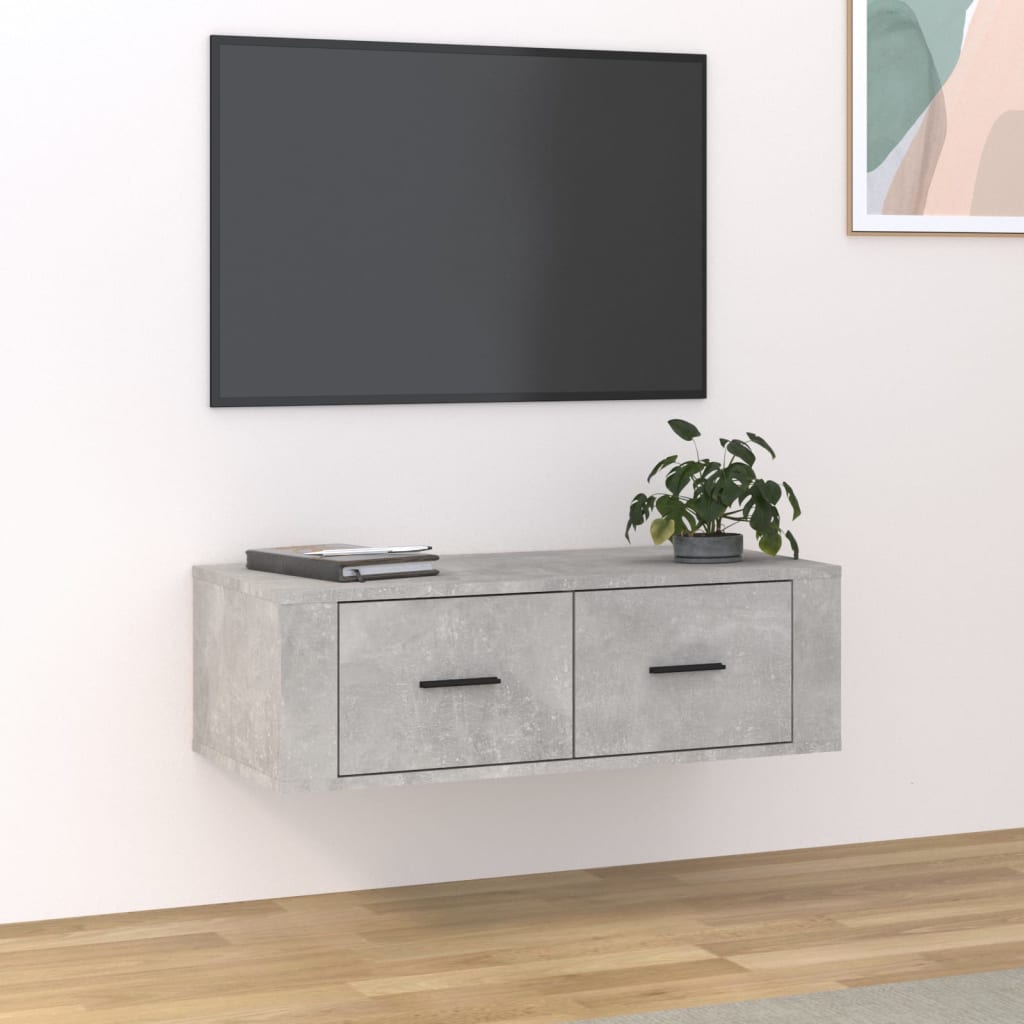 Piekaramais TV skapītis, betona pelēks, 80x36x25cm, koks