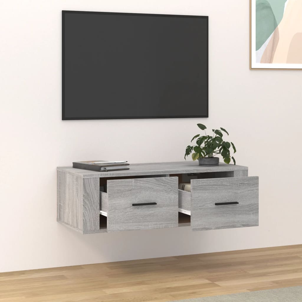 Wall-mounted TV Cabinet, Gray Oak, 80x36x25cm, Wood