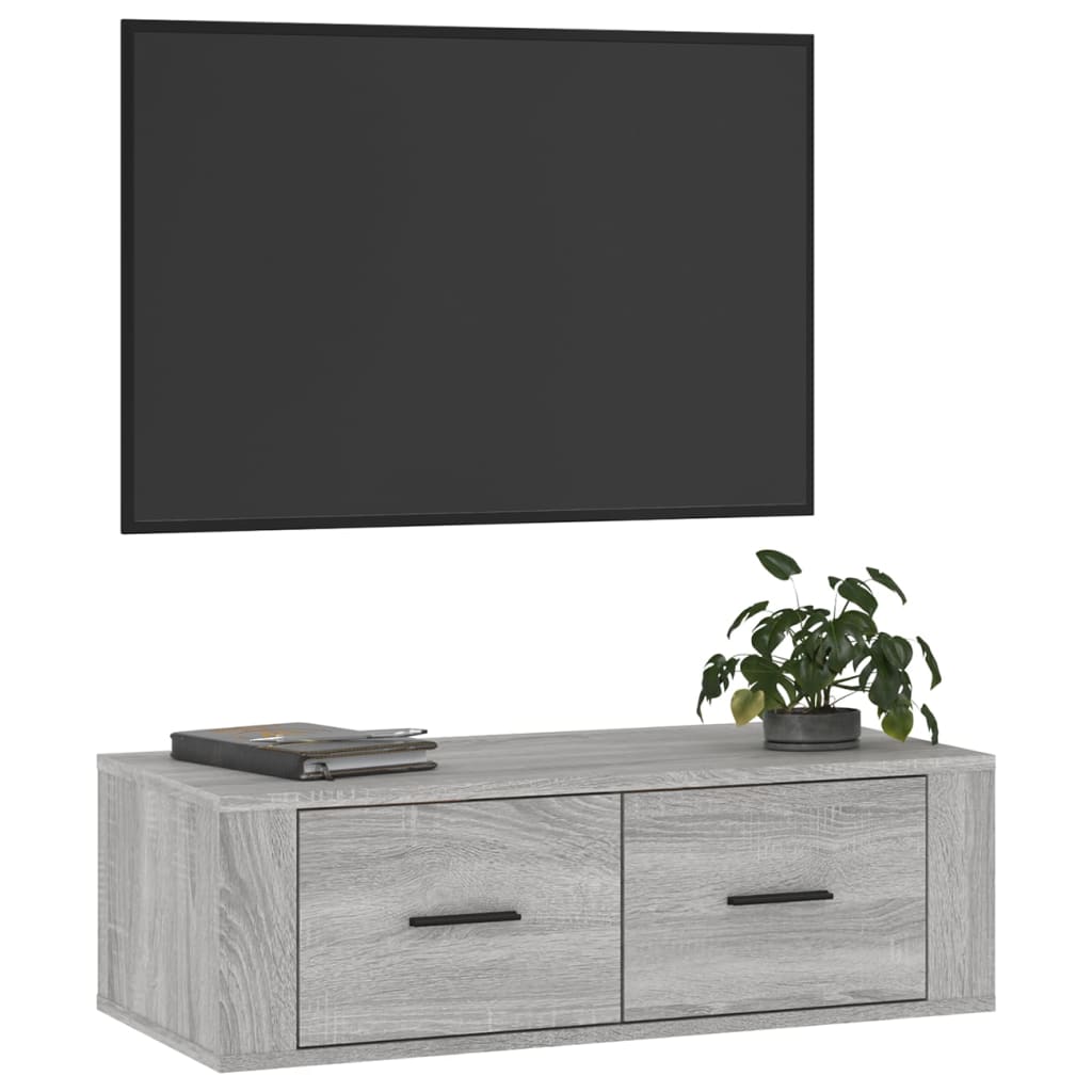 Wall-mounted TV Cabinet, Gray Oak, 80x36x25cm, Wood