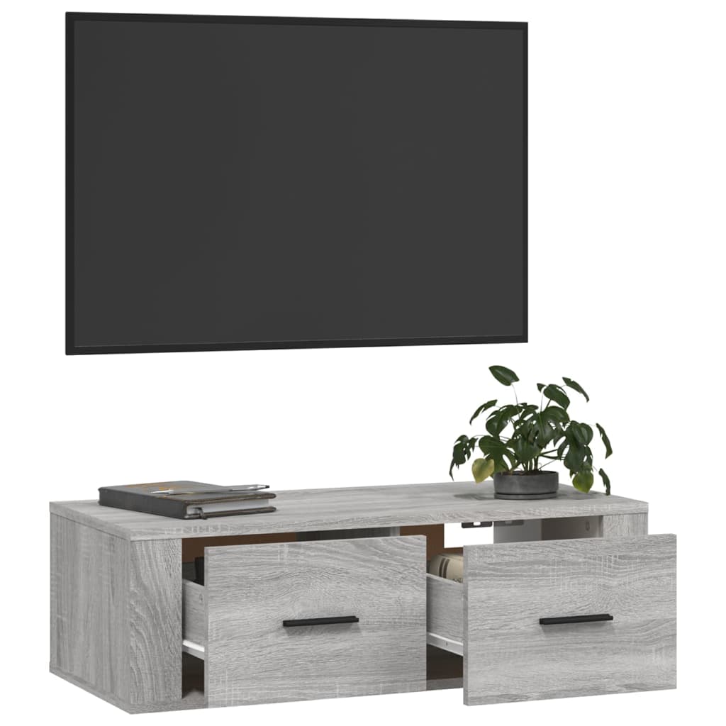 Wall-mounted TV Cabinet, Gray Oak, 80x36x25cm, Wood