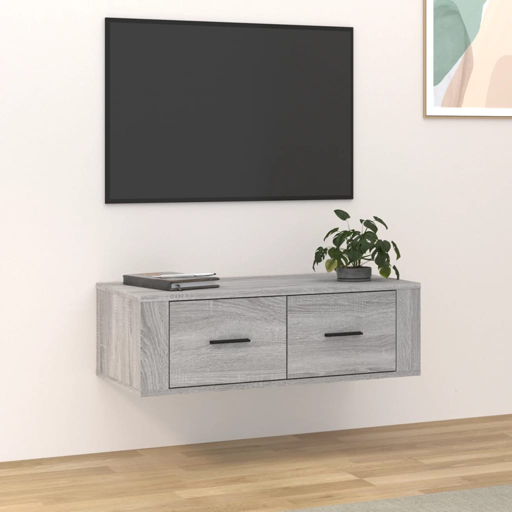 Wall-mounted TV Cabinet, Gray Oak, 80x36x25cm, Wood