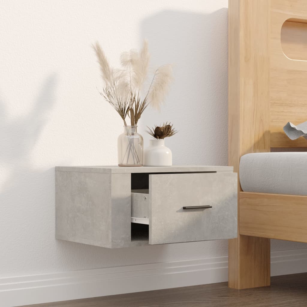 Wall-mounted bedside table, concrete grey, 50x36x25cm