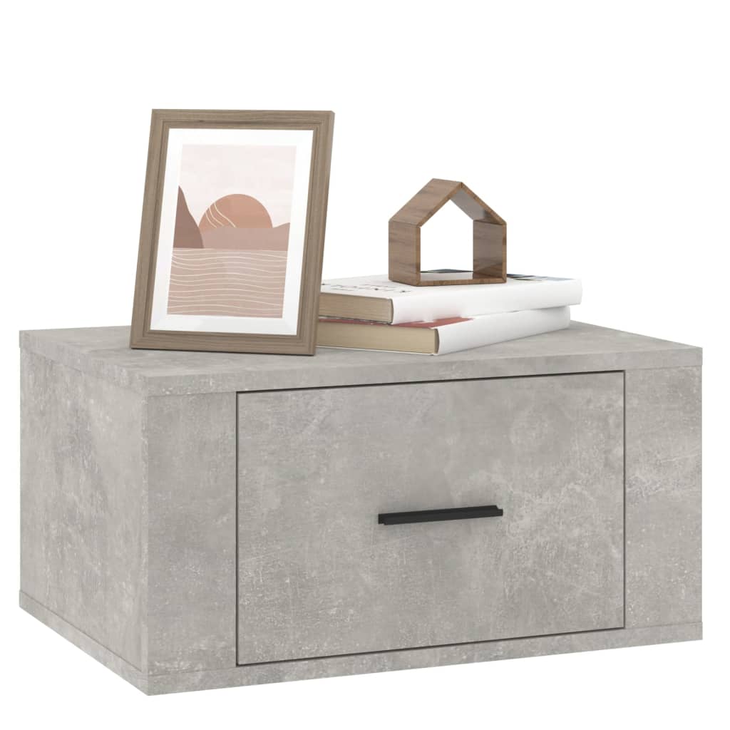 Wall-mounted bedside table, concrete grey, 50x36x25cm
