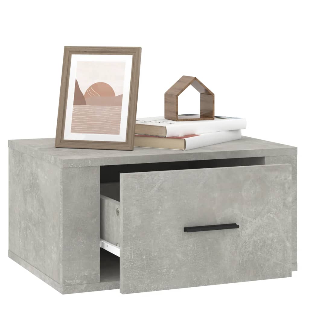Wall-mounted bedside table, concrete grey, 50x36x25cm