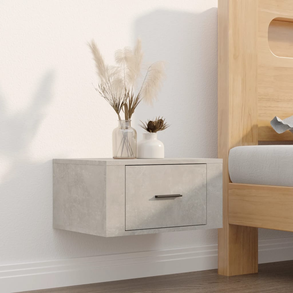 Wall-mounted bedside table, concrete grey, 50x36x25cm