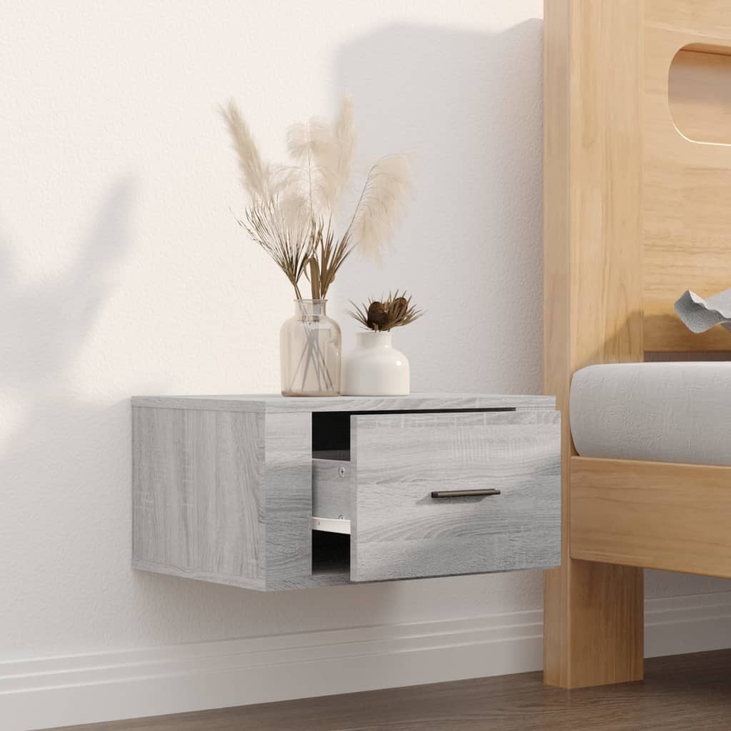 Wall-mounted bedside table, grey oak, 50x36x25cm