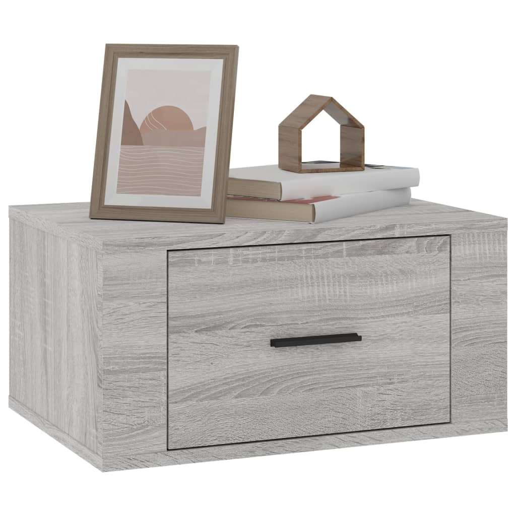 Wall-mounted bedside table, grey oak, 50x36x25cm