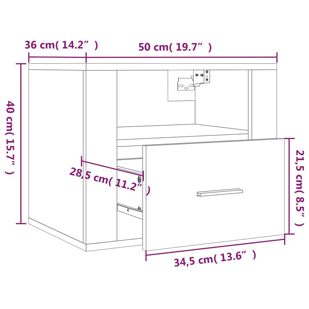Wall-mounted bedside tables, 2 pcs., white, 50x36x40cm