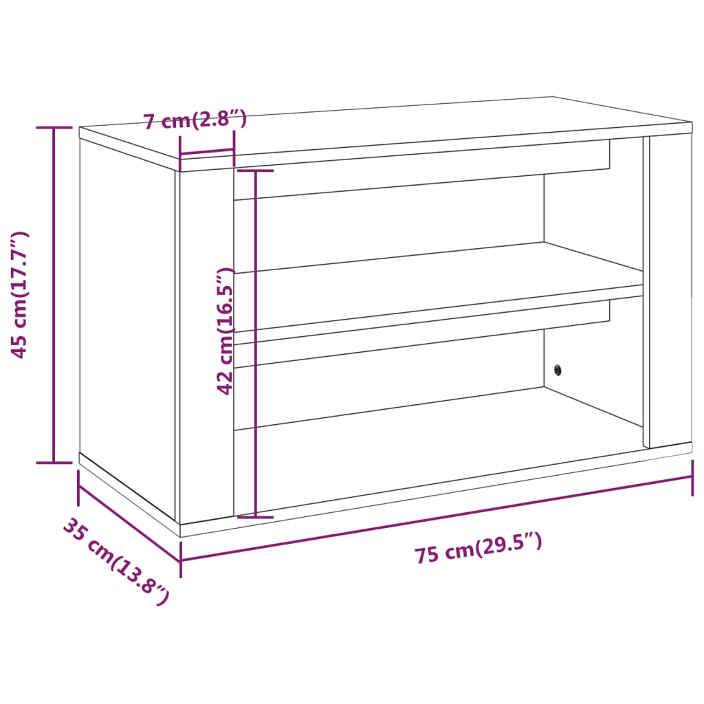 Shoe rack, smoky oak, 75x35x45cm, wood