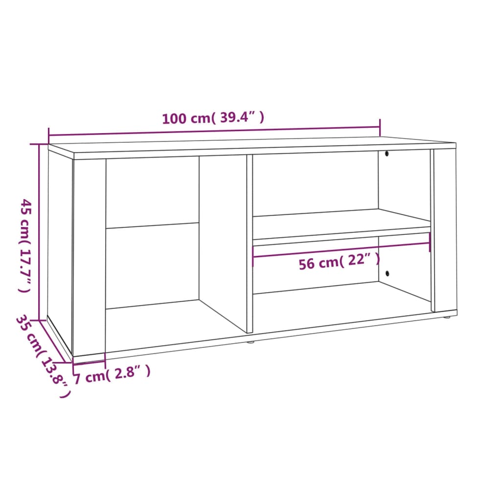 Shoe cabinet, grey oak, 100x35x45cm, engineered wood