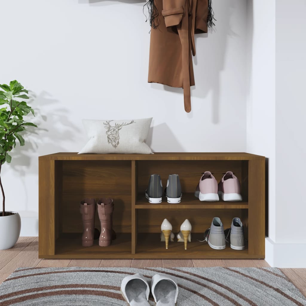 Shoe cabinet, brown oak, 100x35x45cm, engineered wood