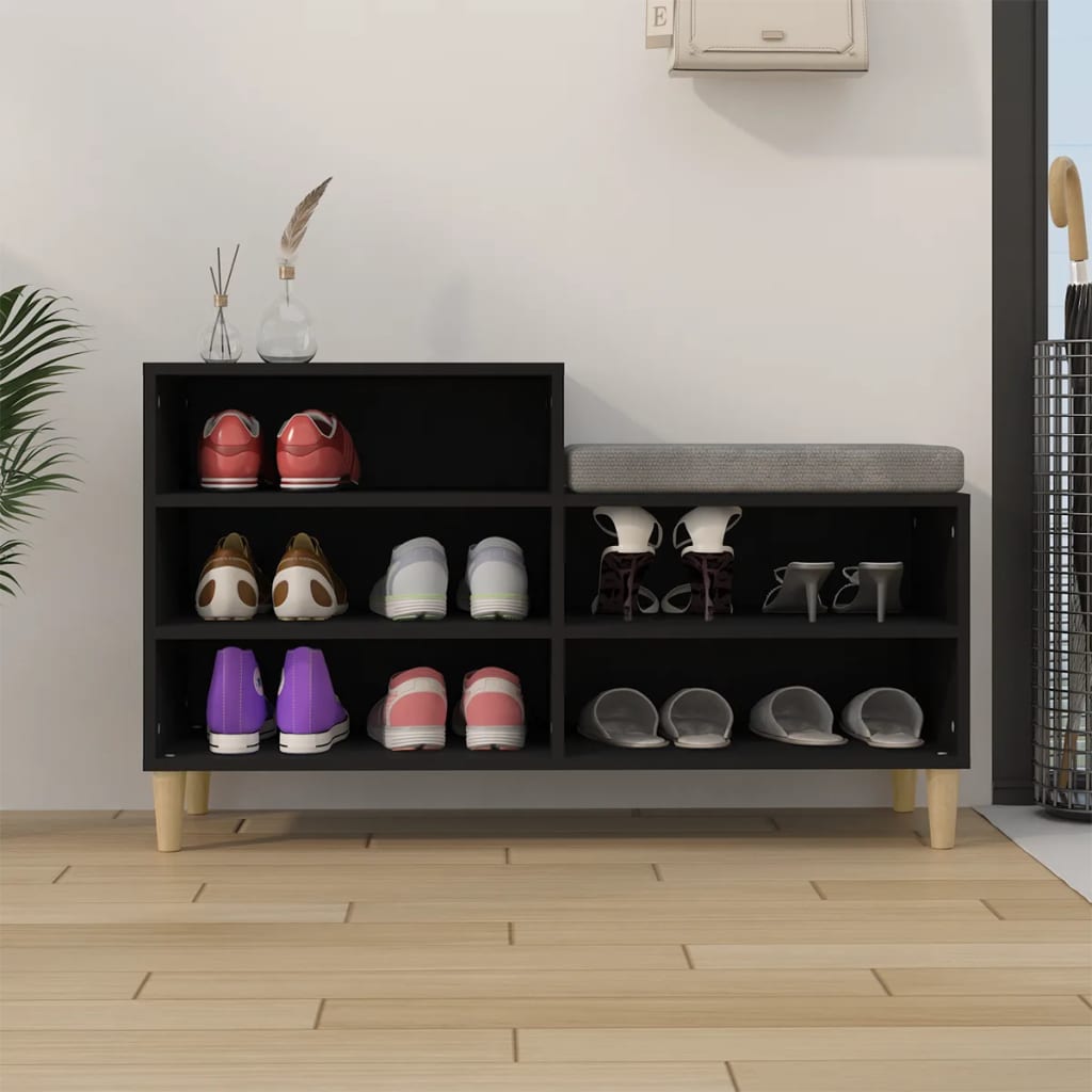 Shoe cabinet, black, 102x36x60cm, engineered wood