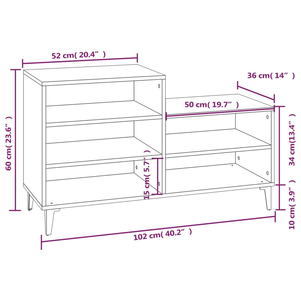 Apavu skapis, brūns ozols, 102x36x60cm, apstrādāta koksne