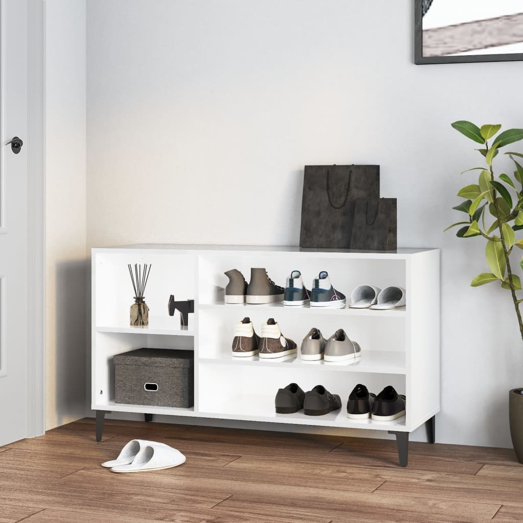 Spintelė batams, balta, 102x36x60cm, apdirbta mediena, blizgi