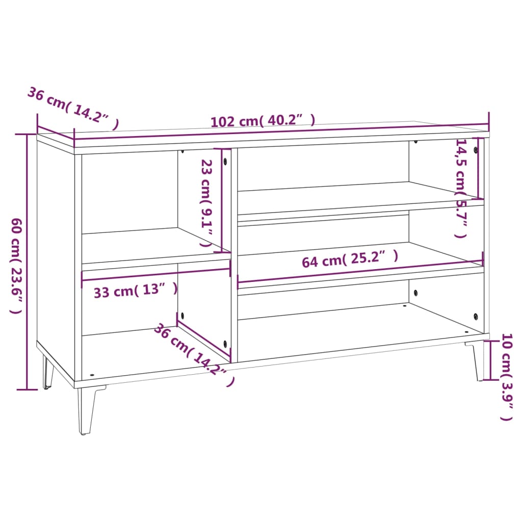 Shoe cabinet, concrete gray, 102x36x60cm, engineered wood