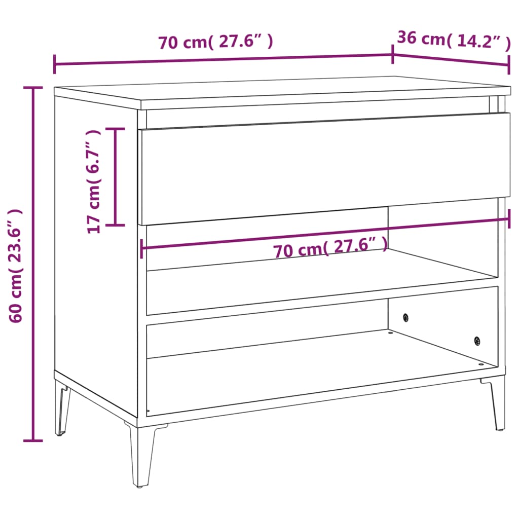 Shoe cabinet, grey oak, 70x36x60cm, engineered wood
