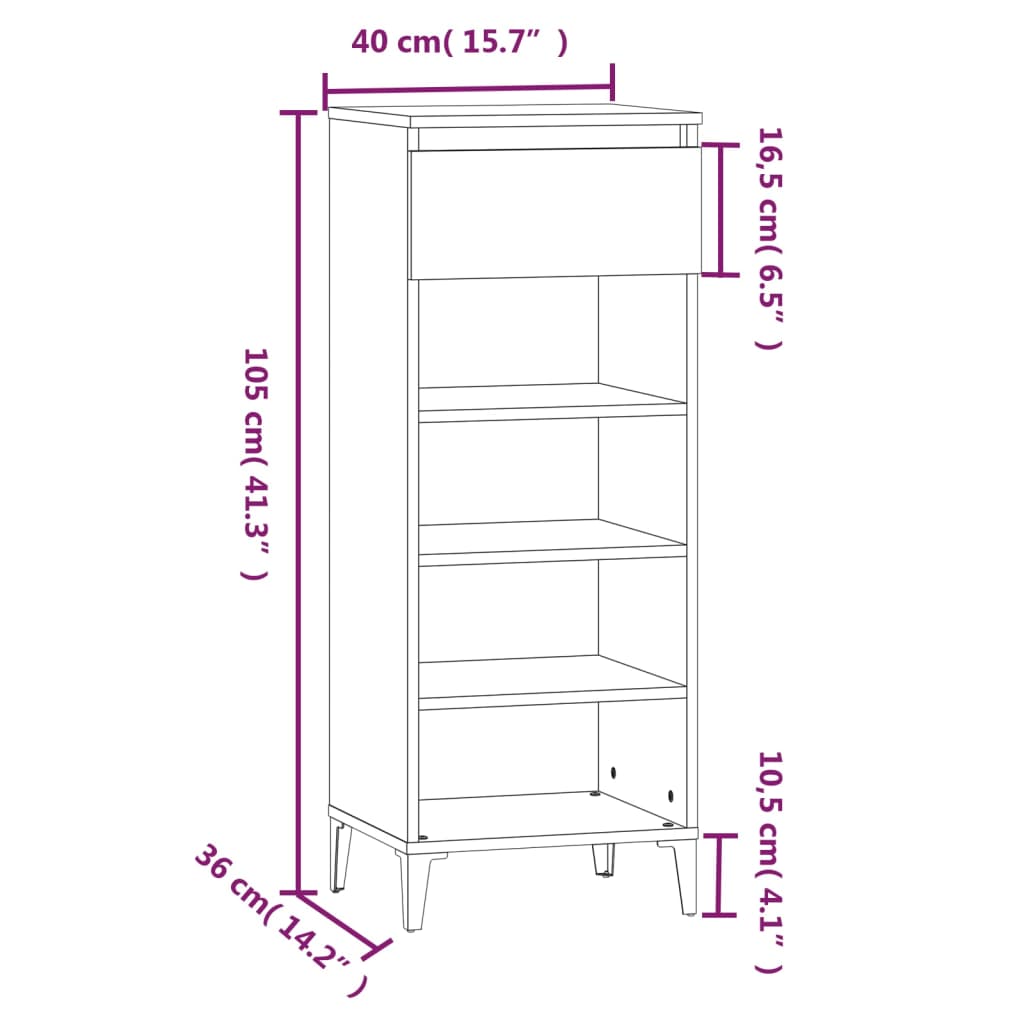 Shoe rack, smoked oak, 40x36x105cm, engineered wood