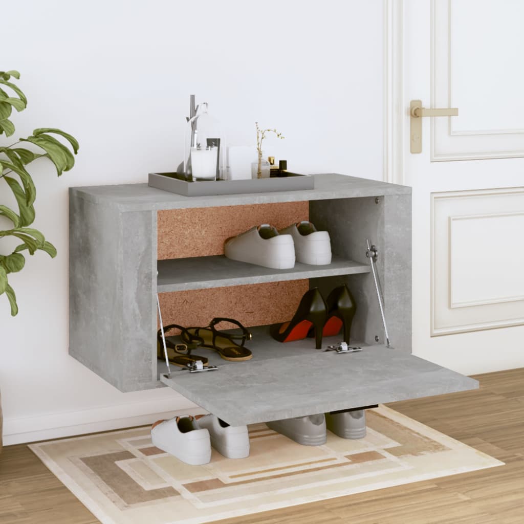 Wall-mounted shoe cabinet, concrete grey, 70x35x38cm, wood