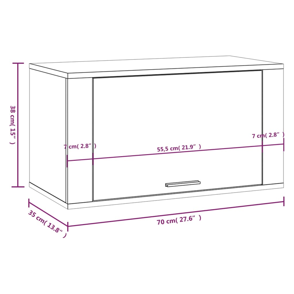 Wall-mounted shoe cabinet, concrete grey, 70x35x38cm, wood