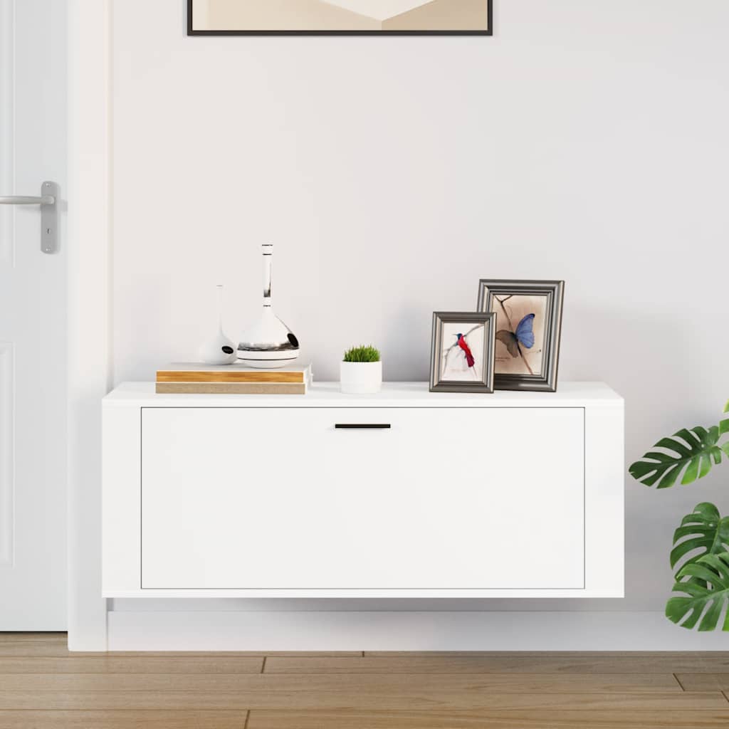 Sieninė spintelė batams, balta, 100x35x38cm, apdirbta mediena