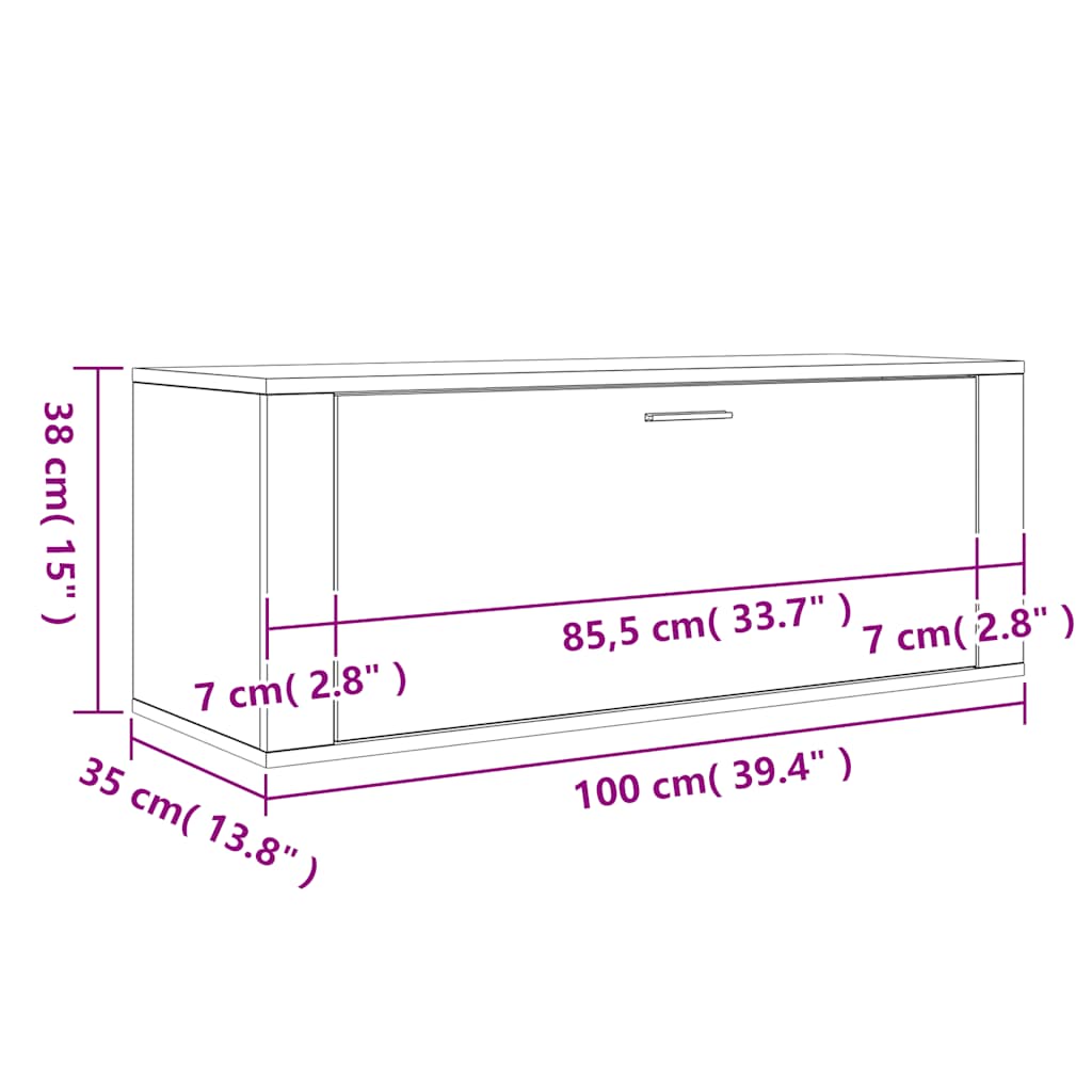 Sieninė spintelė batams, balta, 100x35x38cm, apdirbta mediena