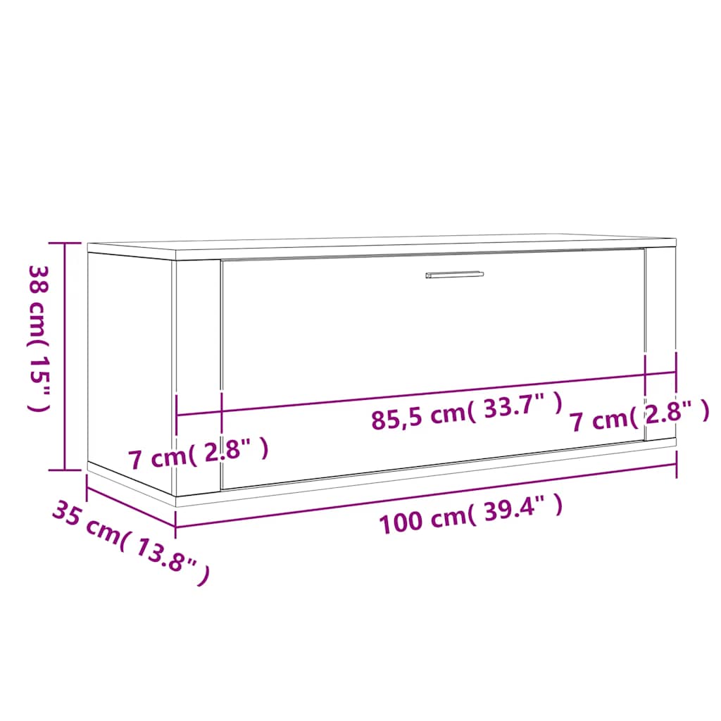 Shoe cabinet, concrete grey, 100x35x38cm, engineered wood