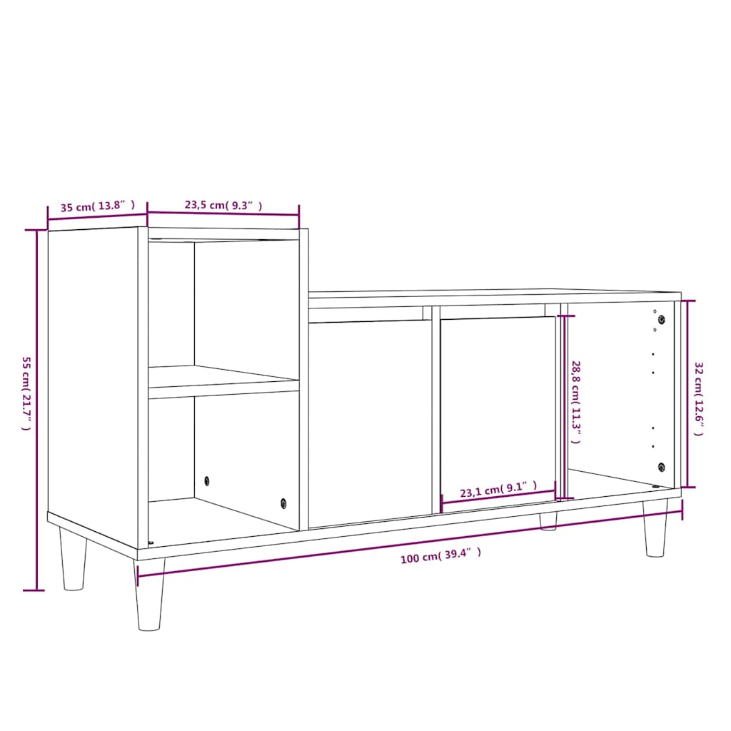 TV cabinet, oak, 100x35x55cm, treated wood