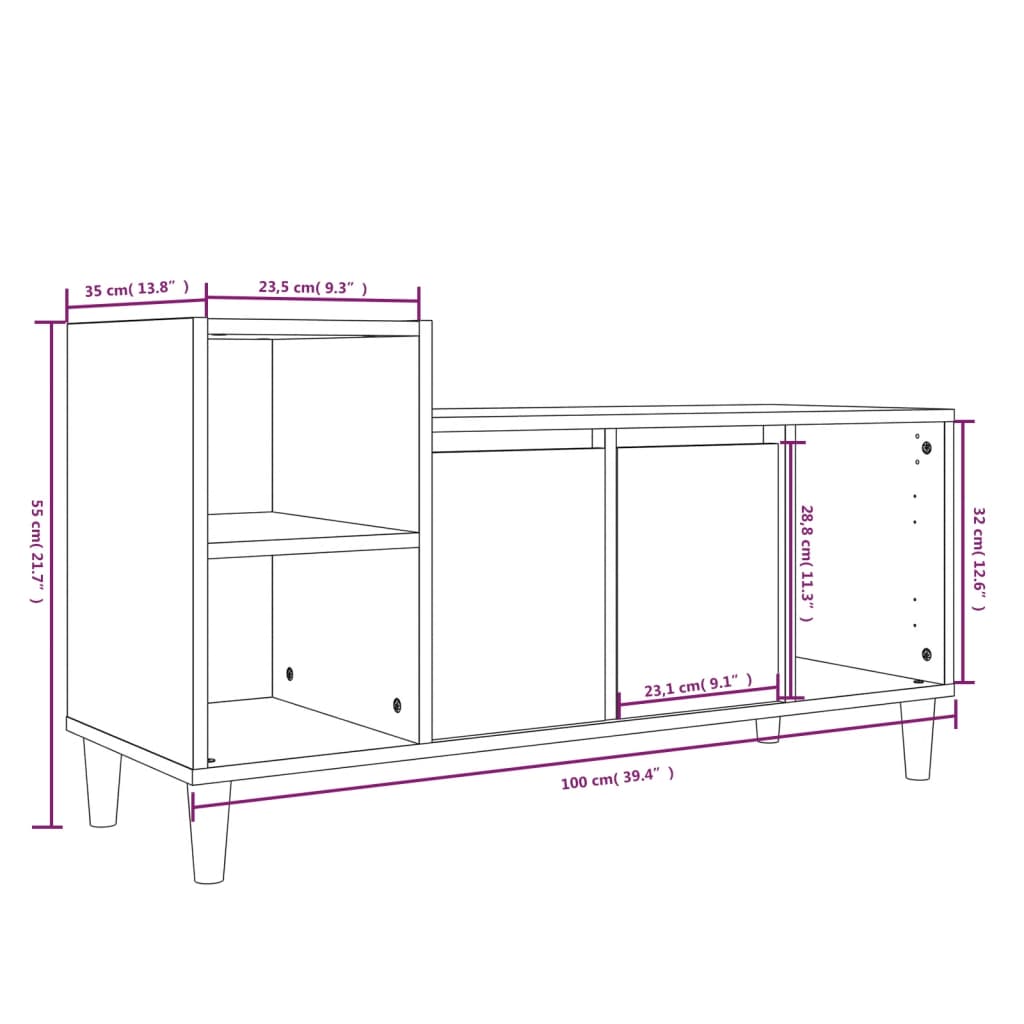 TV cabinet, smoked oak, 100x35x55cm, wood