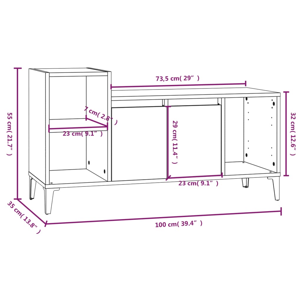 TV cabinet, brown oak, 100x35x55cm, wood