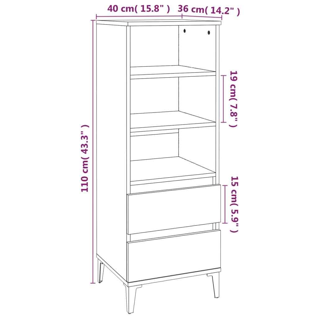 Chest of drawers, white, 40x36x110cm, engineered wood