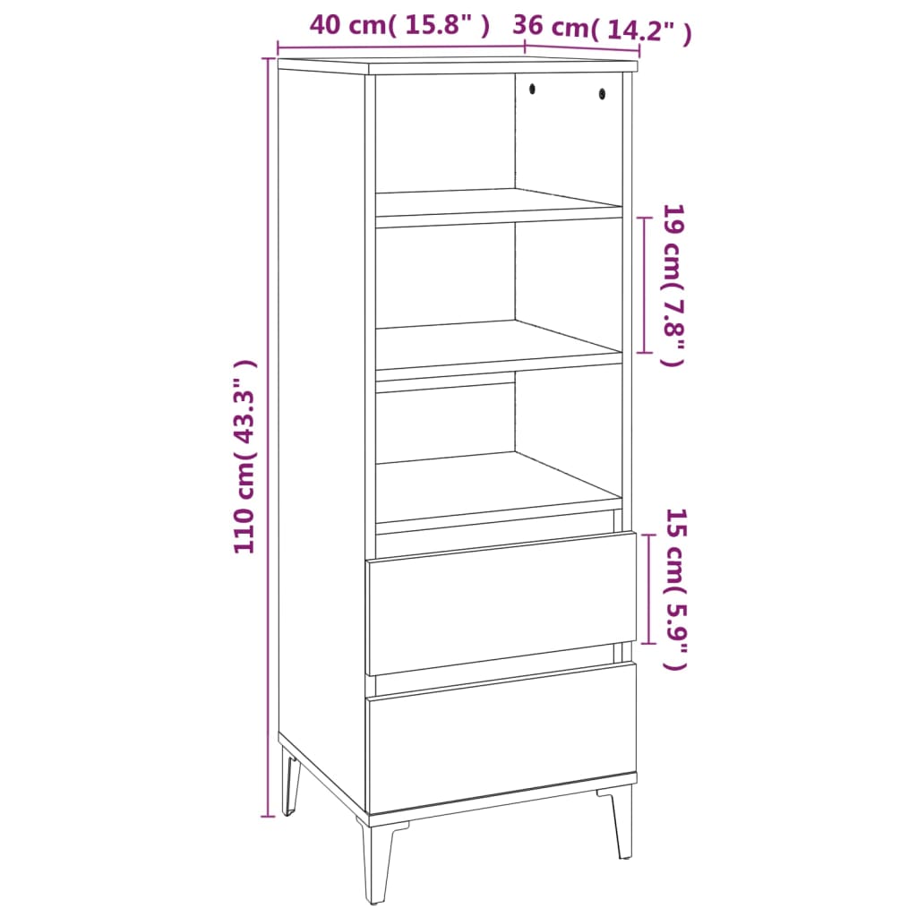 Chest of drawers, concrete grey, 40x36x110cm, engineered wood
