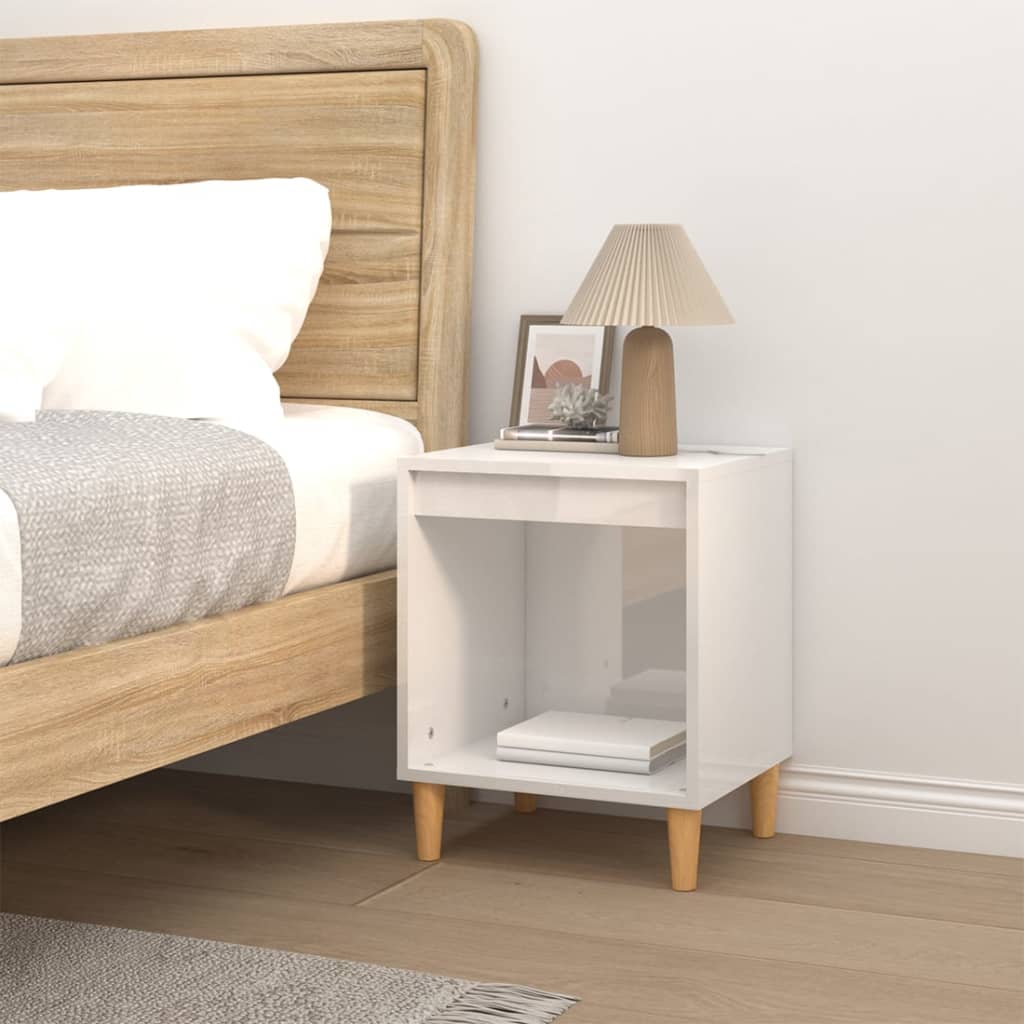 Nightstand, white, 40x35x50cm, engineered wood, high-gloss
