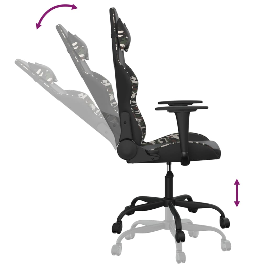 Žaidimų kėdė, juodos ir kamufliažinės spalvos, dirbtinė oda (314365)